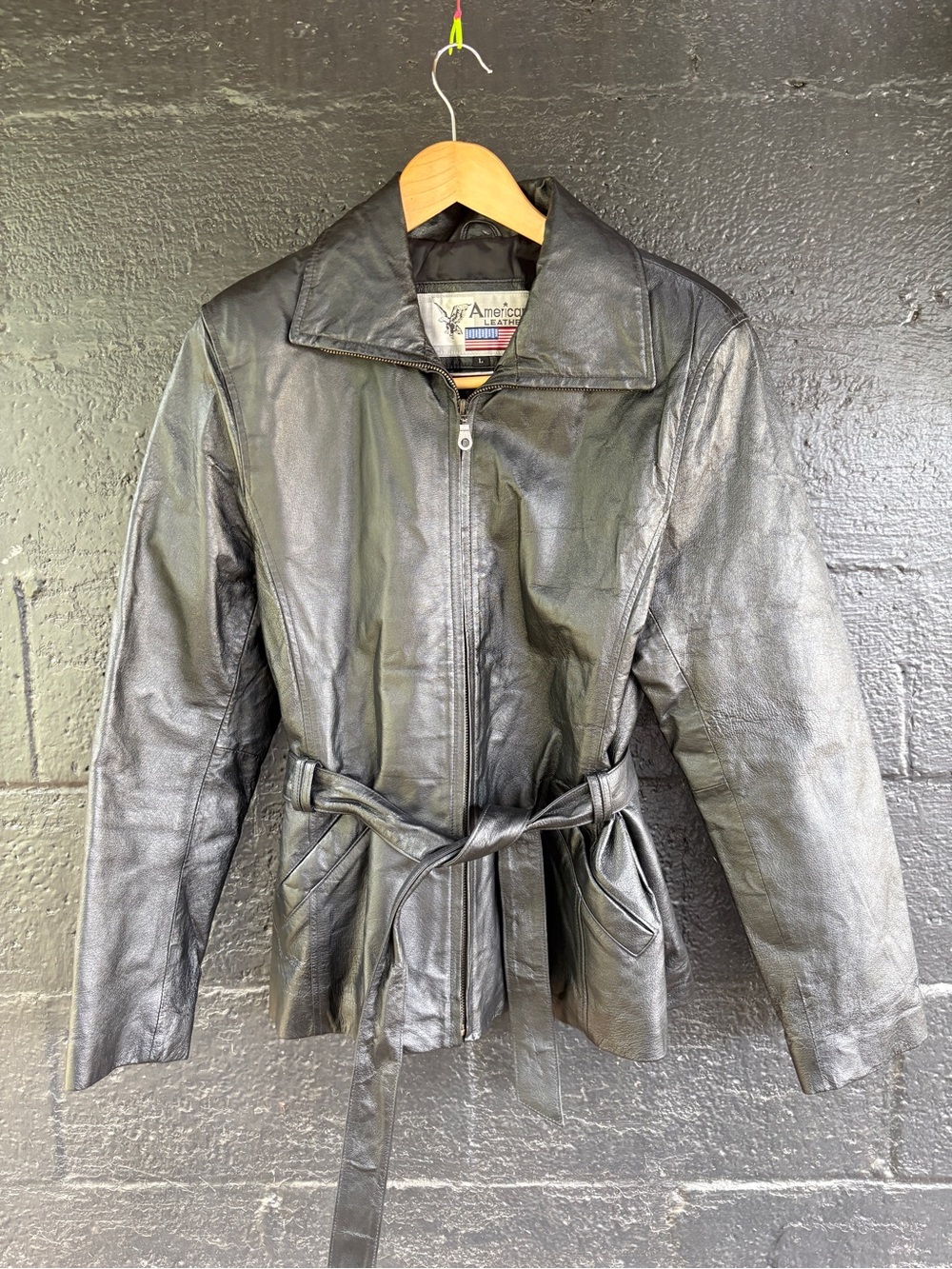 American Leather Classic Black Leather Belted Jacket -